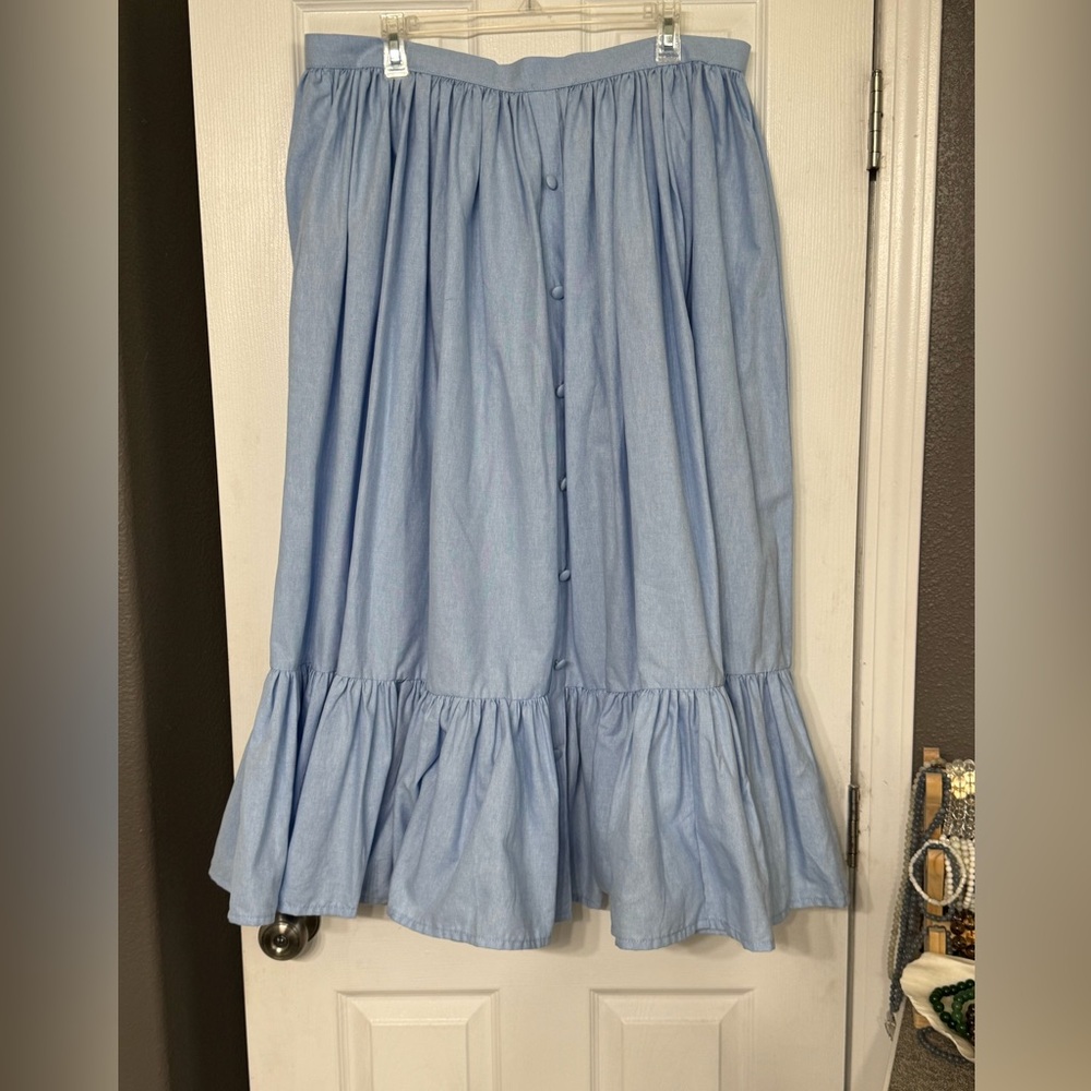 NWOT Magnolia Blue Midi Skirt with Ruffled Tiers